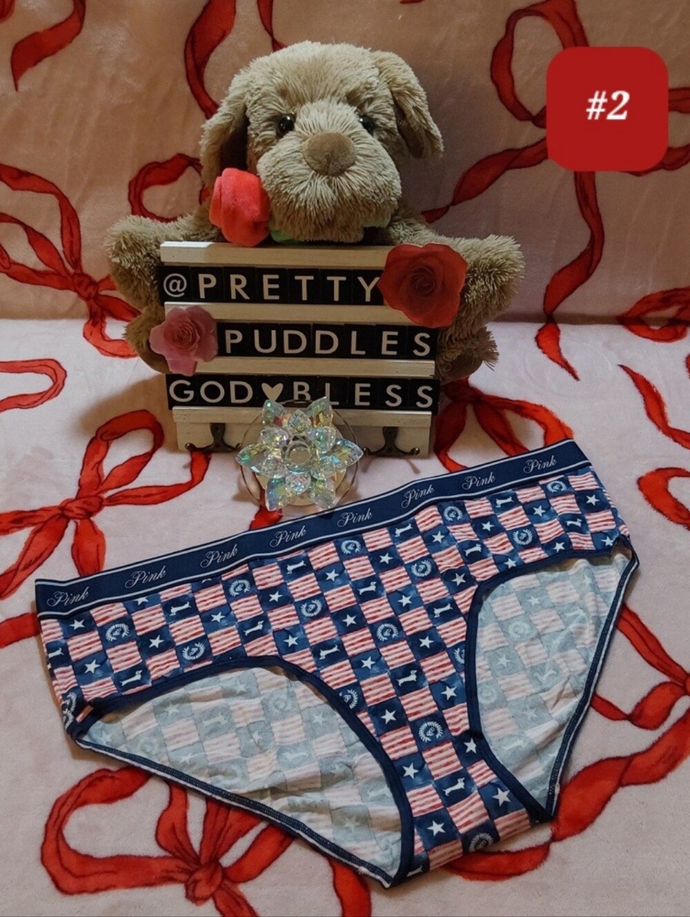🇺🇸 XXL 🎗 #2 PINK Patriotic Logo Cotton Hiphugger Panty 🇺🇸